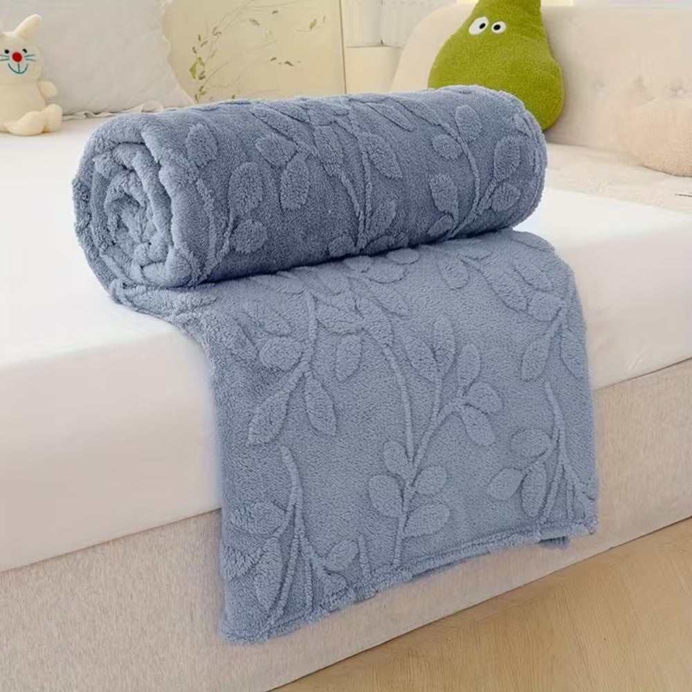 Textured Microfiber Fleece Throw Blanket – Botanical Relief Pattern, Machine Washable, All-Season – 4 Sizes | Thomler