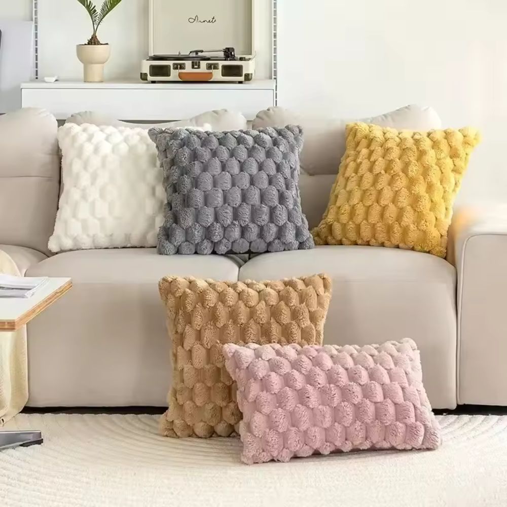 Textured Pillow Cover with 3D Quilted Grid Pattern – Soft Cotton Poly Blend Throw Cushion Case for Couch, Bed & Living Room Decor | Thomler