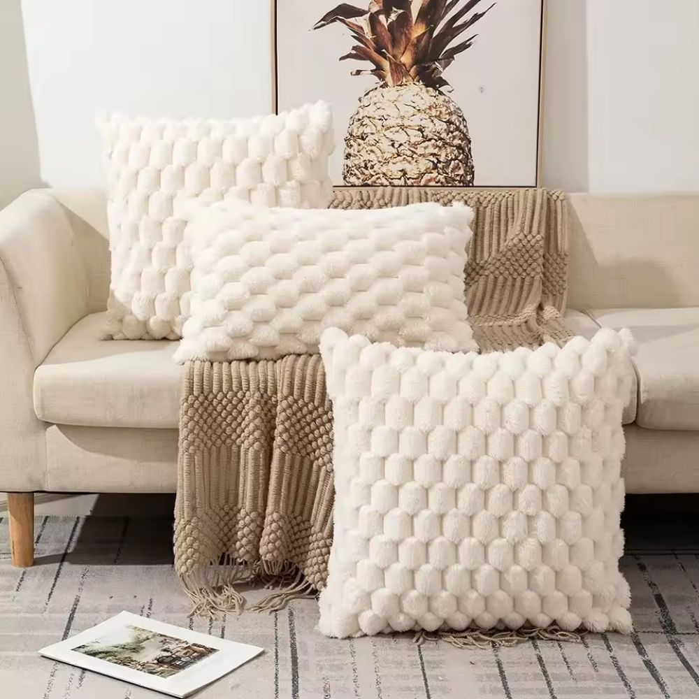 Textured Pillow Cover with 3D Quilted Grid Pattern – Soft Cotton Poly Blend Throw Cushion Case for Couch, Bed & Living Room Decor | Thomler