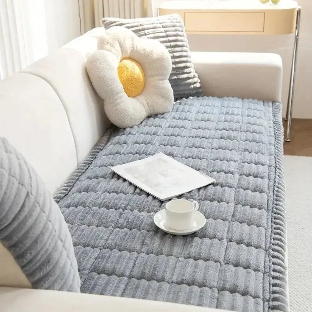 Stretch Jacquard Couch Cover with Ruffled Hem – Wrinkle-Free Furniture Protector for Sofas & Chairs – Machine Washable Slipcover | Thomler