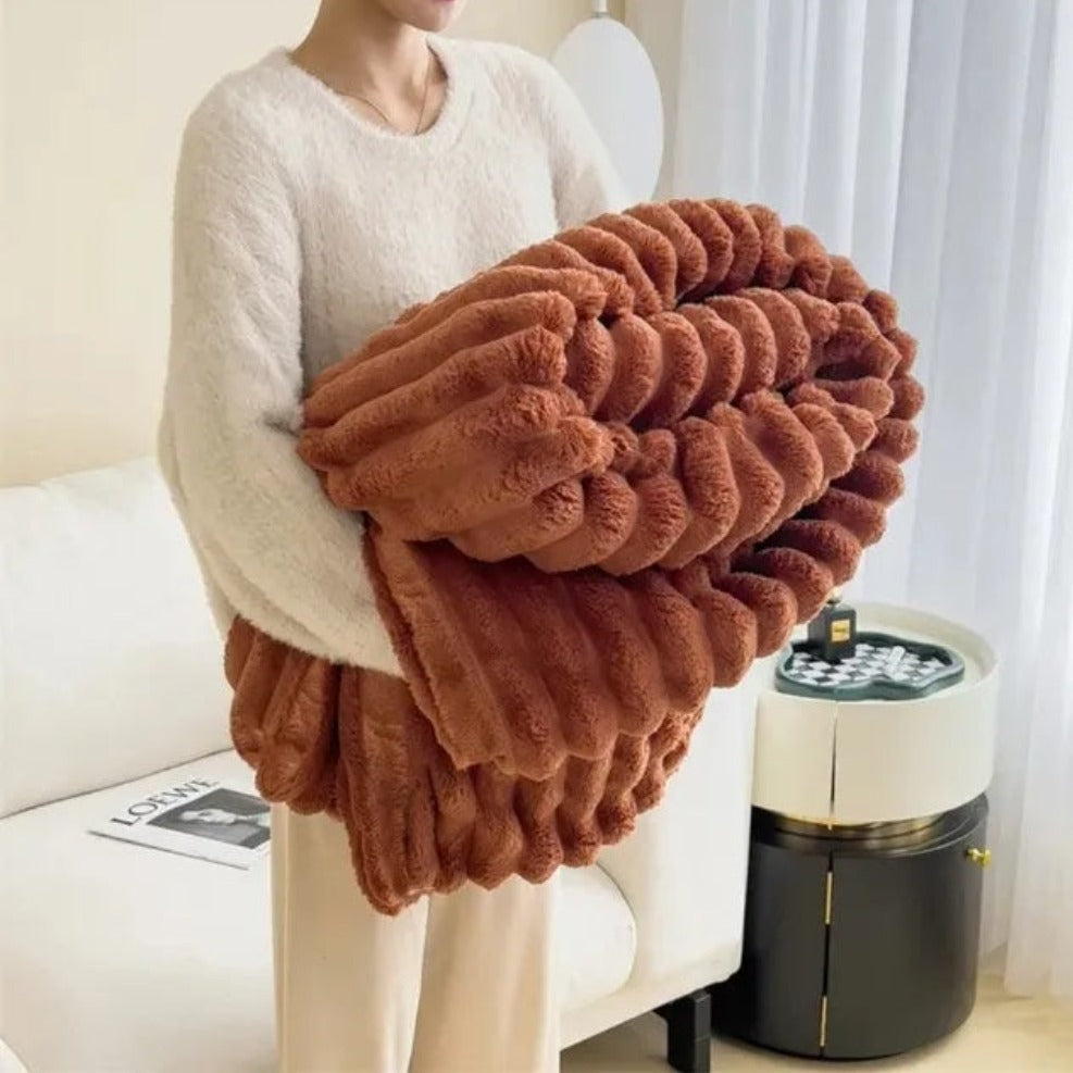 Ribbed Fleece Throw Blanket Soft Cozy 59x79 or 79x91 inch Year-Round Warmth for Couch Bed Living Room Bedroom Rose Gray Blue Ivory | Thomler