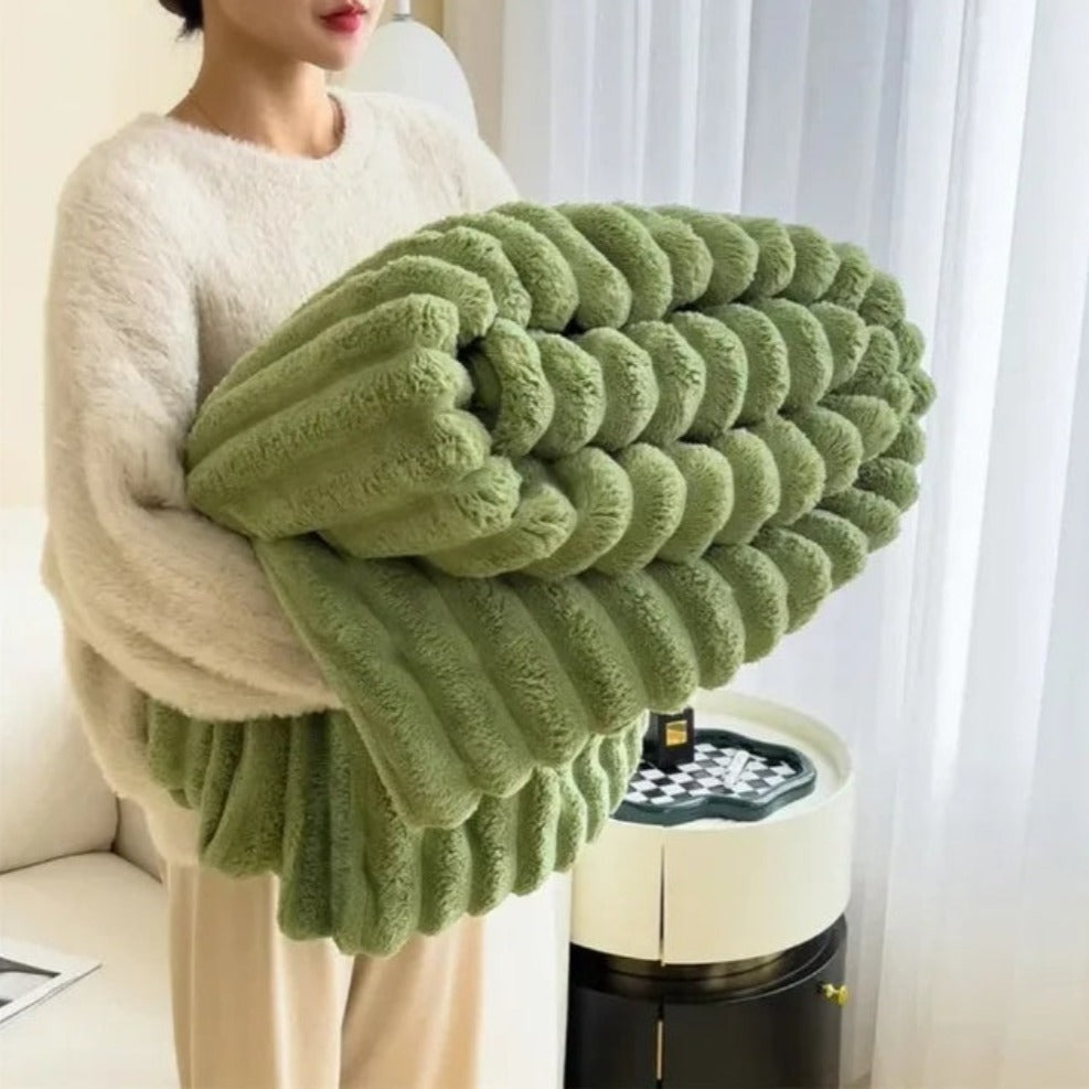 Ribbed Fleece Throw Blanket Soft Cozy 59x79 or 79x91 inch Year-Round Warmth for Couch Bed Living Room Bedroom Rose Gray Blue Ivory | Thomler