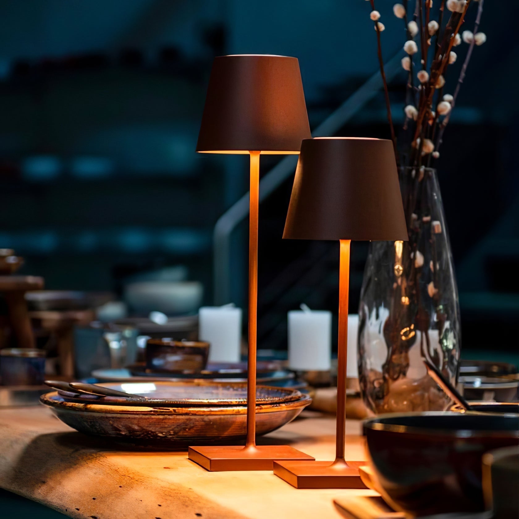 Table Lamp Metal 15 in Portable Indoor Outdoor LED Accent Light Dimmable USB Rechargeable Touch Control | Thomler