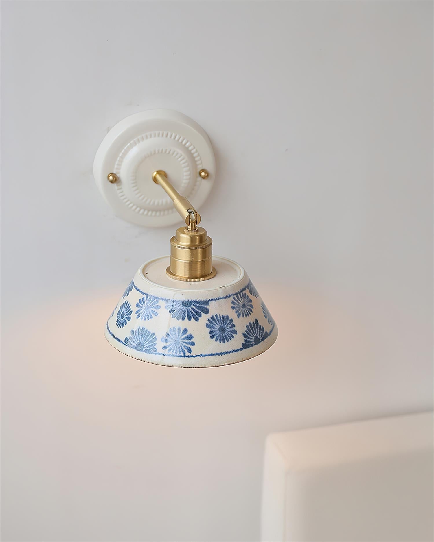 Wall Lamp Ceramic 6.7 in Blue White Brass Accent Bathroom Hallway Reading Light | Thomler