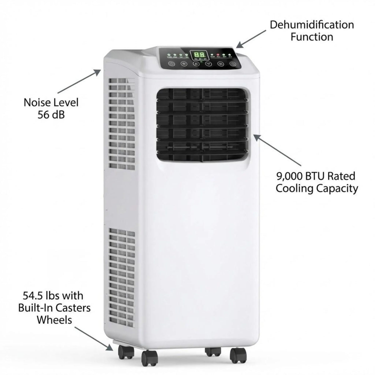 Portable Air Conditioner 9000 BTU with Dehumidifier Function Remote Included 250 Sq Ft Coverage Rolling AC Unit for Bedroom Office Dorm | Thomler