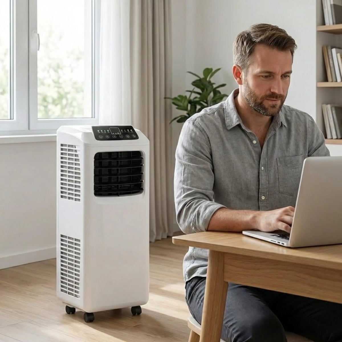 Portable Air Conditioner 9000 BTU with Dehumidifier Function Remote Included 250 Sq Ft Coverage Rolling AC Unit for Bedroom Office Dorm | Thomler