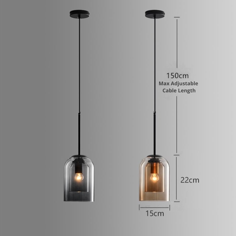 Pendant Light Glass Double Layer 15.0 cm Smoke Grey Dining Room Kitchen Island Hanging Ceiling Lamp E27 Adjustable Cord | Thomler