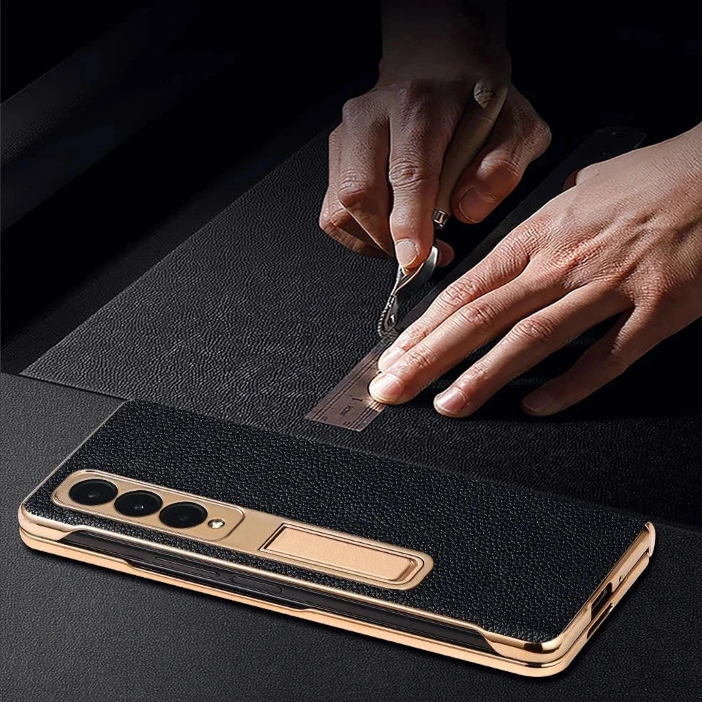 Genuine Leather Foldable Phone Case for Galaxy Z Fold 3/4/5/6/7/8 – Kickstand or Finger Loop Options – Full Protection Design | Thomler