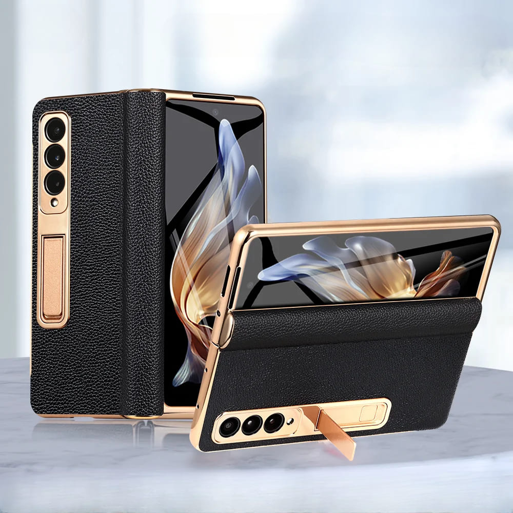 Genuine Leather Foldable Phone Case for Galaxy Z Fold 3/4/5/6/7/8 – Kickstand or Finger Loop Options – Full Protection Design | Thomler