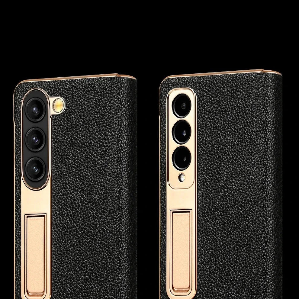 Genuine Leather Foldable Phone Case for Galaxy Z Fold 3/4/5/6/7/8 – Kickstand or Finger Loop Options – Full Protection Design | Thomler