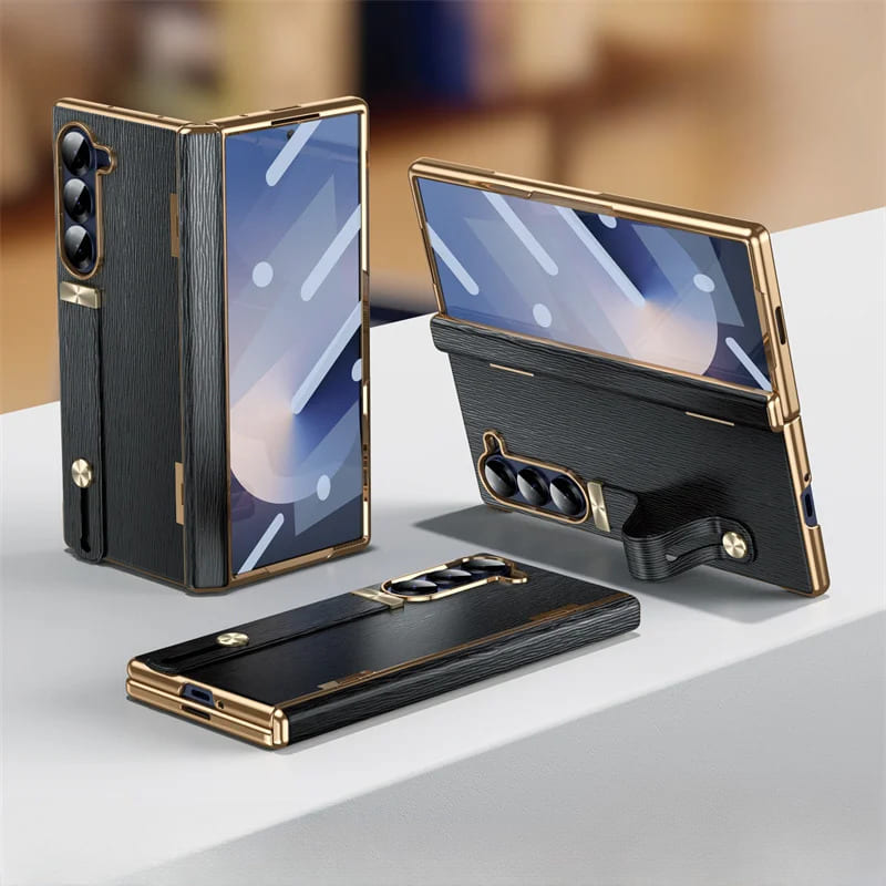 Genuine Leather Foldable Phone Case for Galaxy Z Fold 3/4/5/6/7/8 – Kickstand or Finger Loop Options – Full Protection Design | Thomler