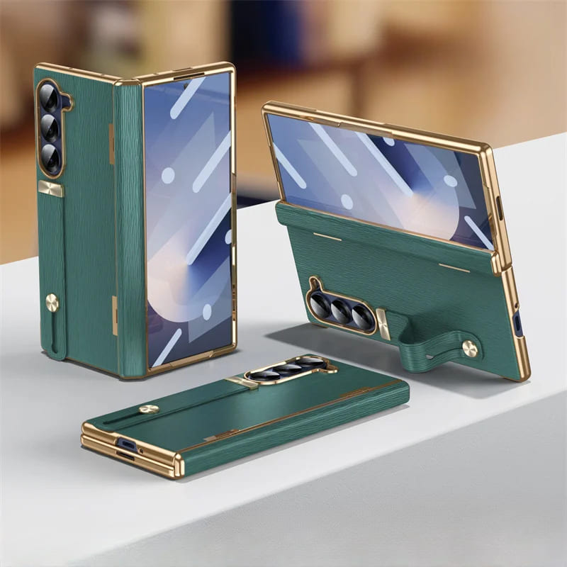 Genuine Leather Foldable Phone Case for Galaxy Z Fold 3/4/5/6/7/8 – Kickstand or Finger Loop Options – Full Protection Design | Thomler