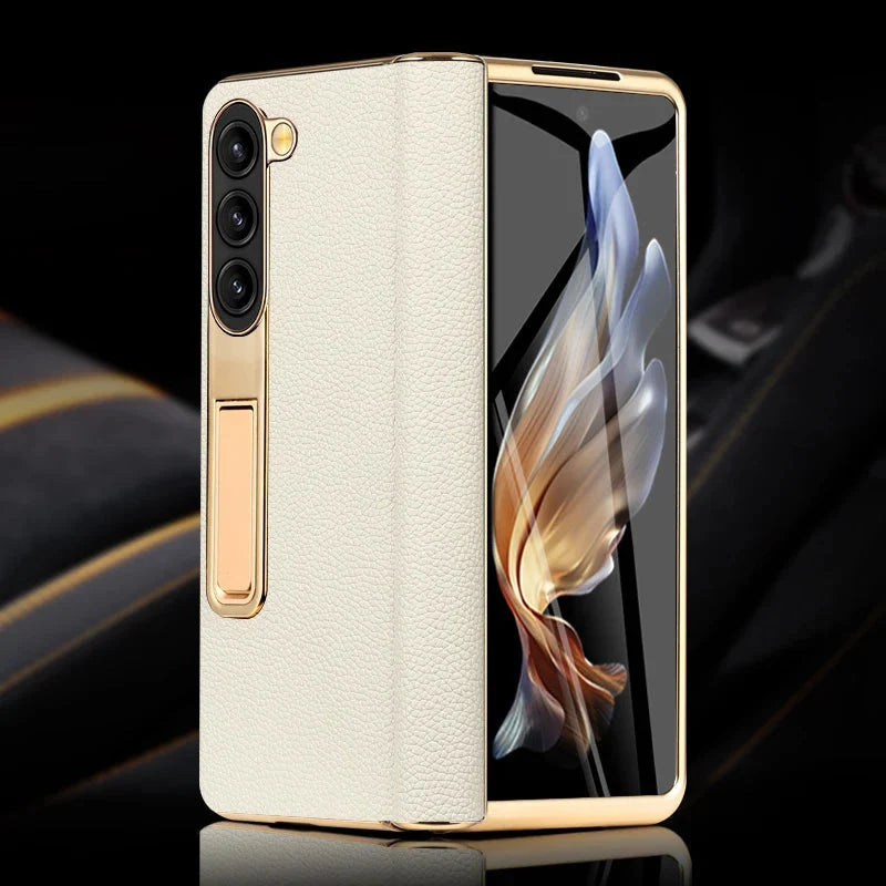 Genuine Leather Foldable Phone Case for Galaxy Z Fold 3/4/5/6/7/8 – Kickstand or Finger Loop Options – Full Protection Design | Thomler