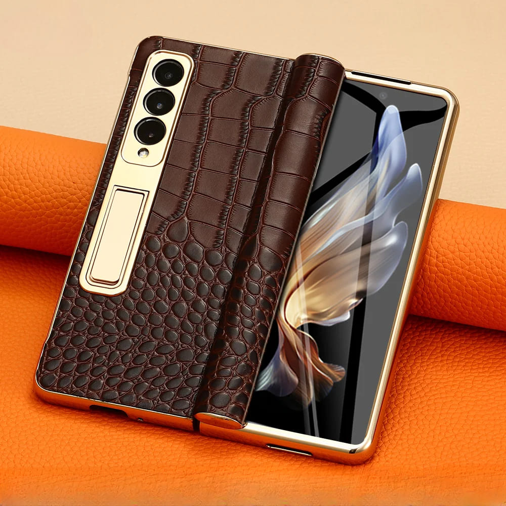 Genuine Leather Foldable Phone Case for Galaxy Z Fold 3/4/5/6/7/8 – Kickstand or Finger Loop Options – Full Protection Design | Thomler