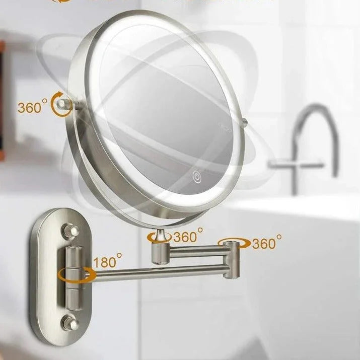 Wall Mirror LED Magnifying Glass 20.0 cm Chrome Adjustable Vanity Bathroom Makeup Mirror | Thomler