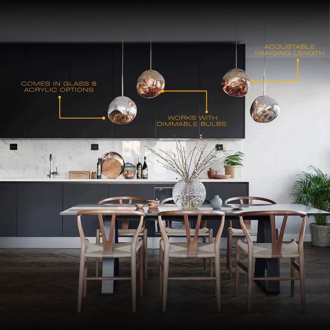 Pendant Light Mirrored Glass Sphere E27 Adjustable Dining Room Kitchen Island Hanging Ceiling Lamp | Thomler