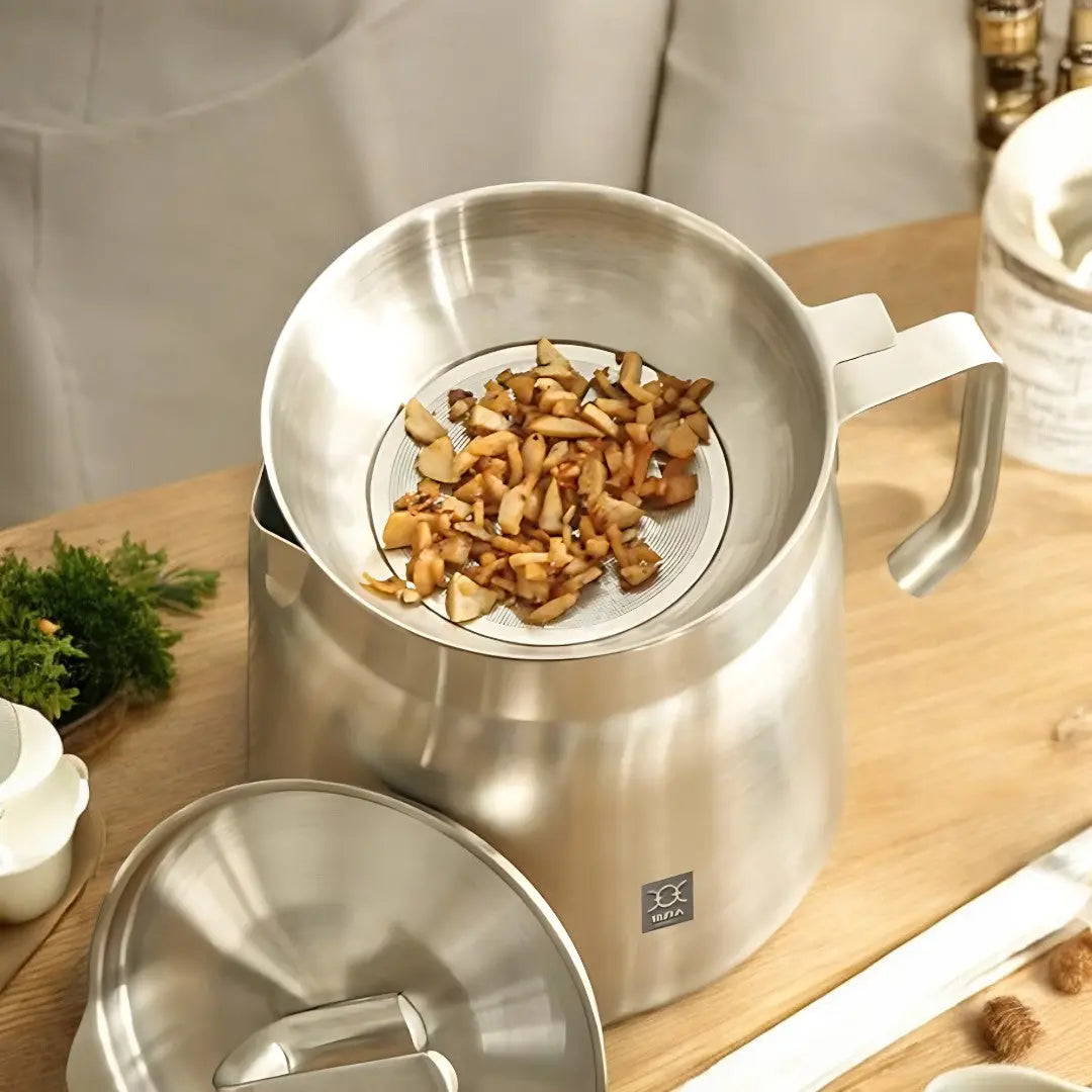 Deep Fryer Stainless Steel Built In Filter Sieve Home Frying Oil Storage Reusable Cooking Pot Kitchen Strainer | Thomler