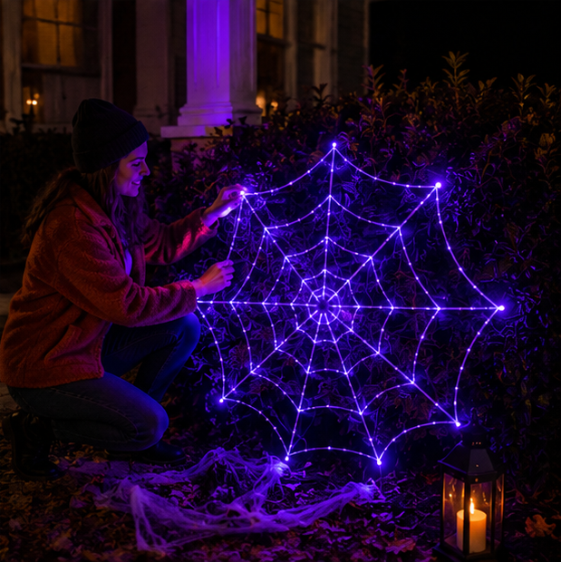 LED Cobweb Light with Remote – 12 ft Illuminated Spider Web for Halloween Parties & Haunted Displays | Thomler