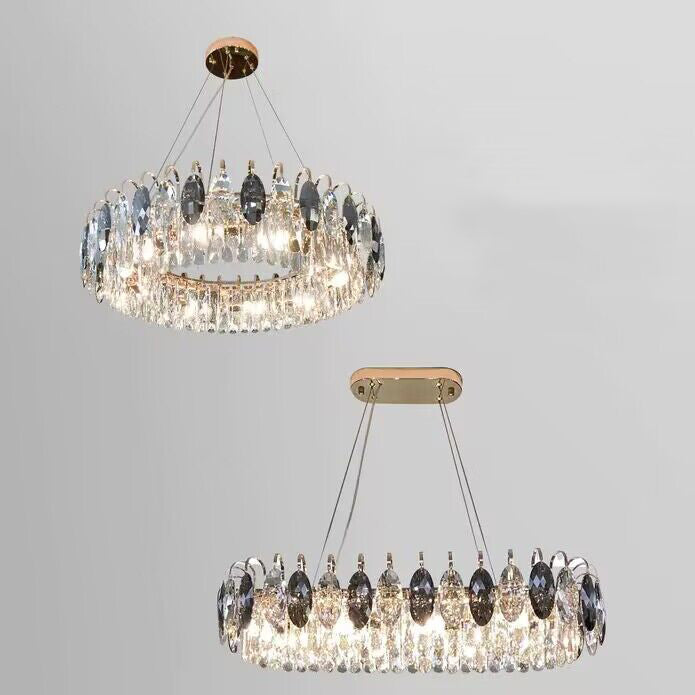 Dimmable Crystal Chandelier for Dining Room & Living Room – Adjustable Chain, Faceted Prisms, Multiple Sizes – Round & Rectangle | Thomler