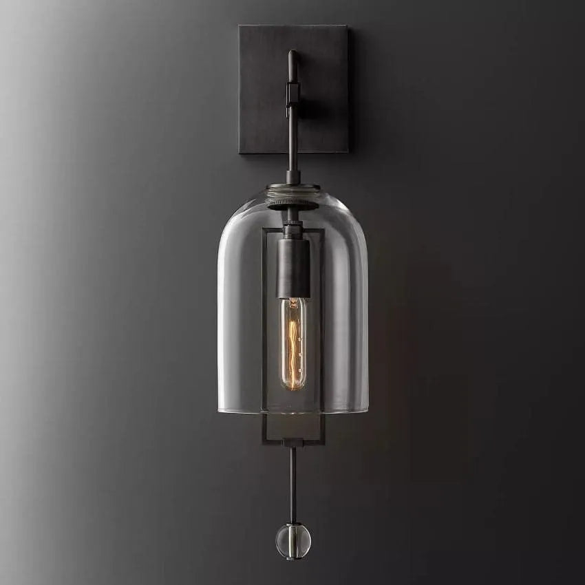 Modern Glass Globe Wall Light with Geometric Frame – Vintage Brass, Bronze & Satin Nickel – 23 or 29 Inch Height – Sculptural Sconce for | Thomler
