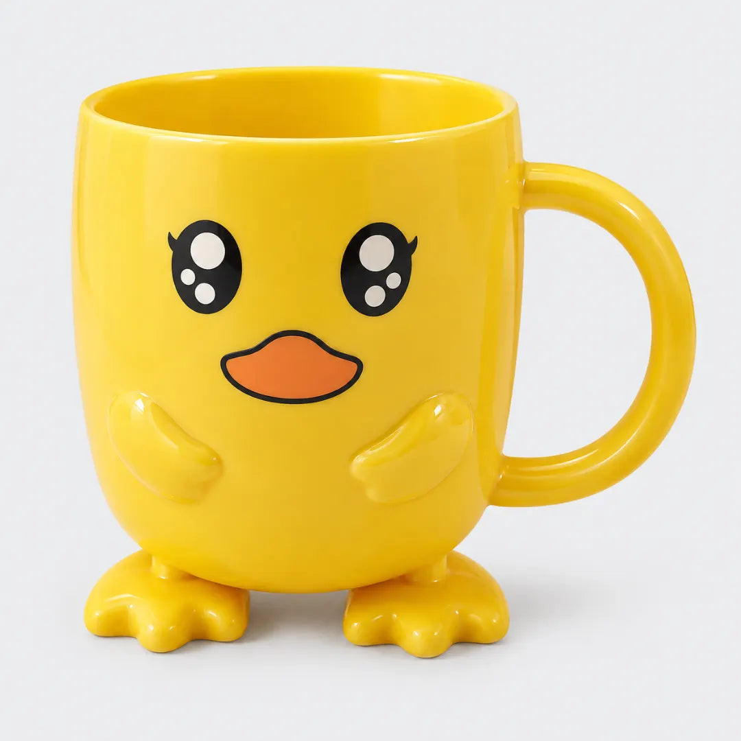 Cartoon Duck Drinking Mug for Kids with 3D Sculpted Face & Wing Handle – Microwave-Safe Children's Cup | Thomler