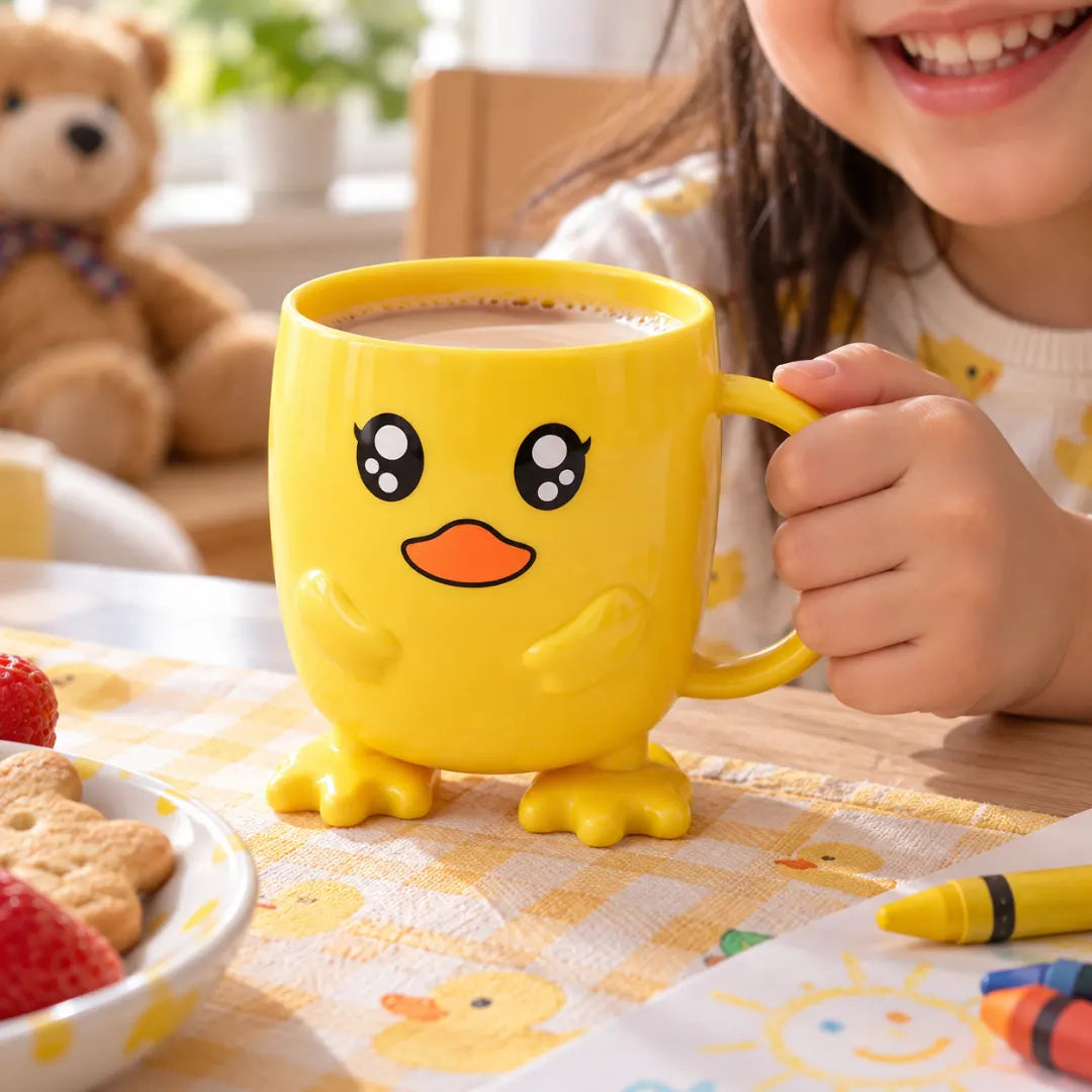 Cartoon Duck Drinking Mug for Kids with 3D Sculpted Face & Wing Handle – Microwave-Safe Children's Cup | Thomler