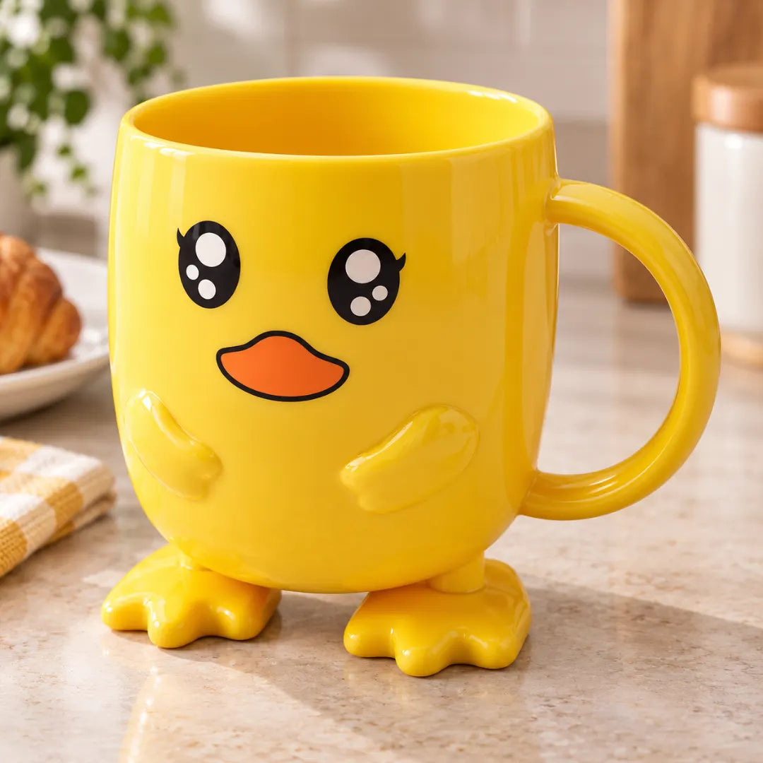 Cartoon Duck Drinking Mug for Kids with 3D Sculpted Face & Wing Handle – Microwave-Safe Children's Cup | Thomler