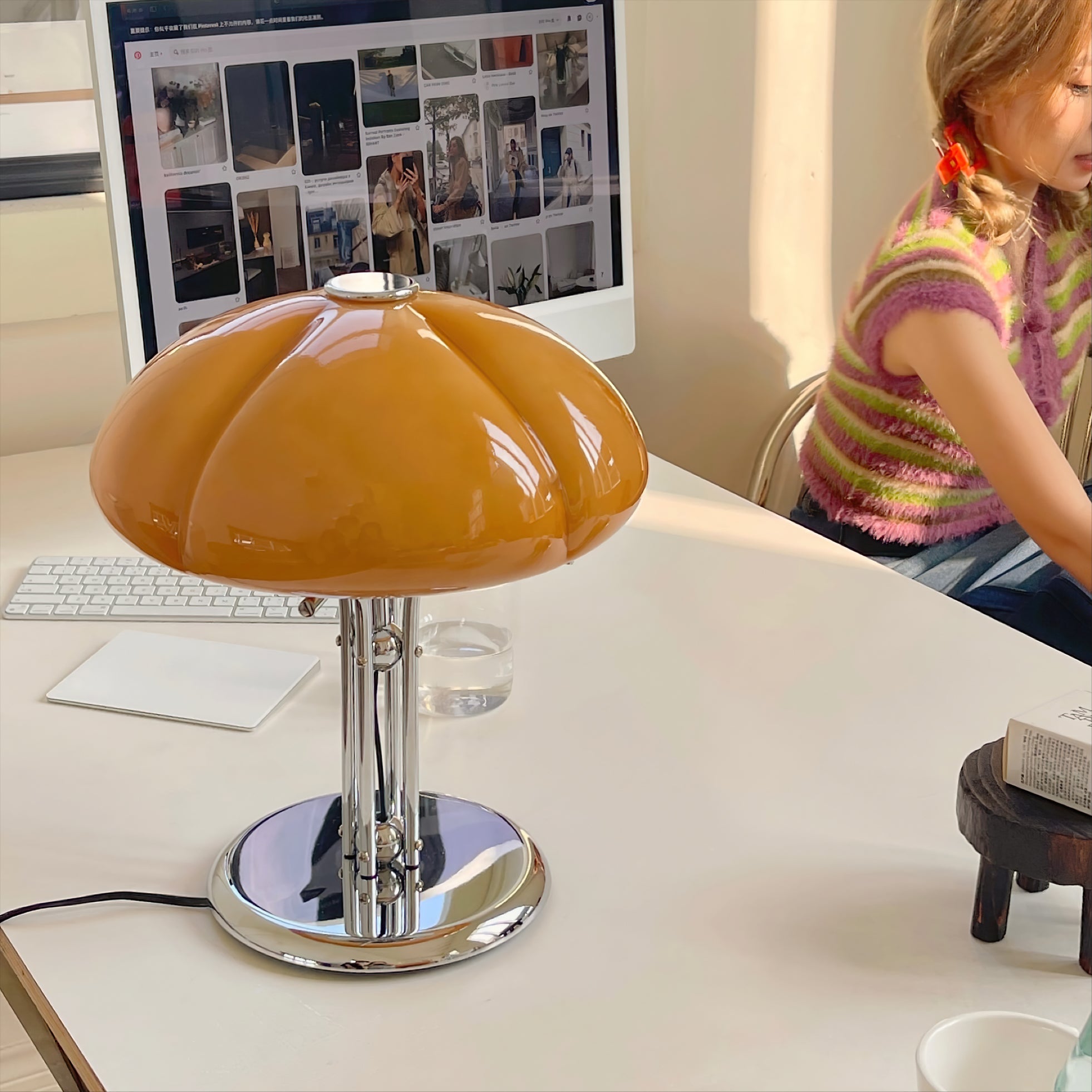 Table Lamp Glass 11.8 in Orange Indoor LED Push Button Switch Ambient Lighting Decorative Accent | Thomler