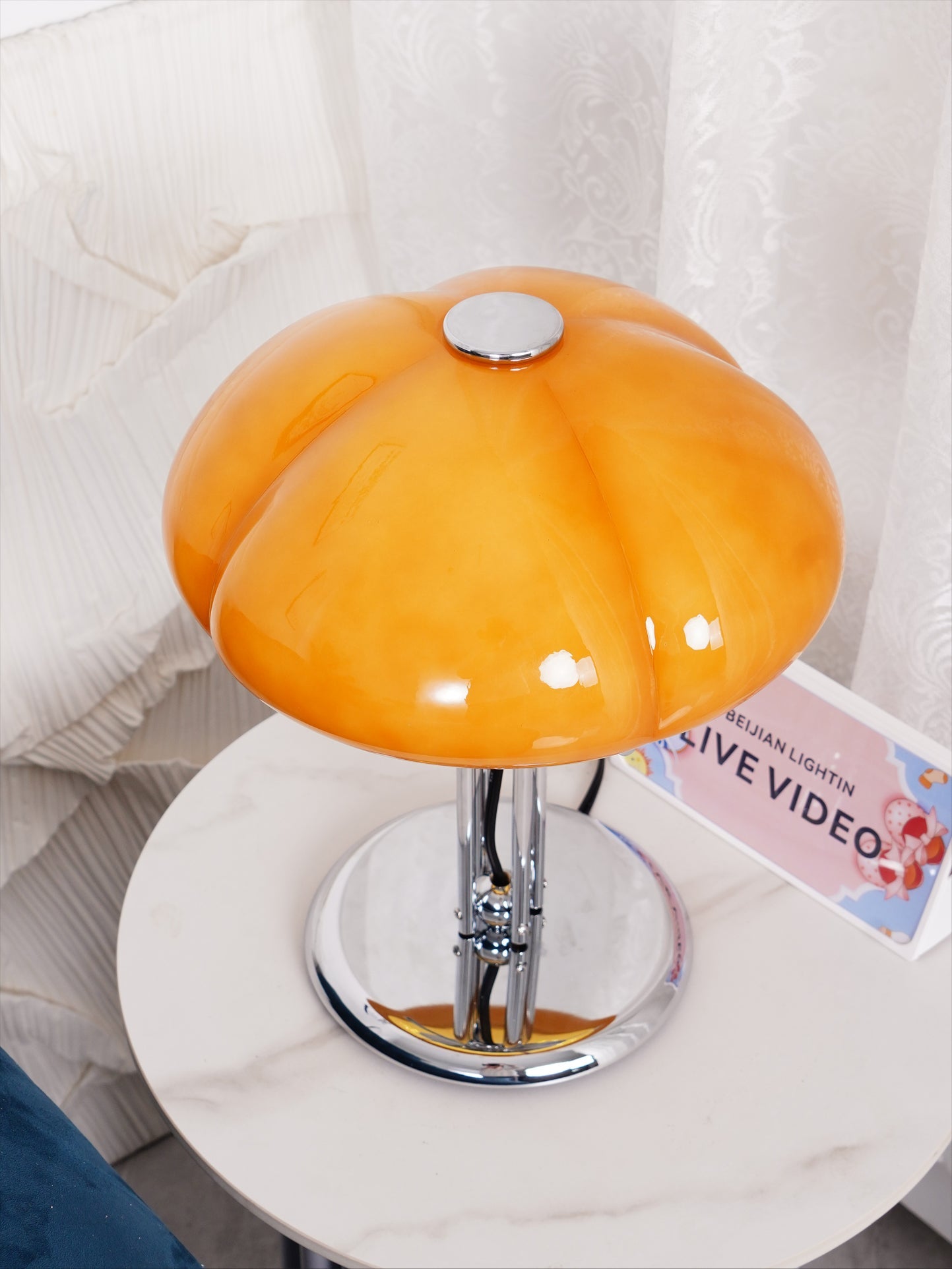 Table Lamp Glass 11.8 in Orange Indoor LED Push Button Switch Ambient Lighting Decorative Accent | Thomler