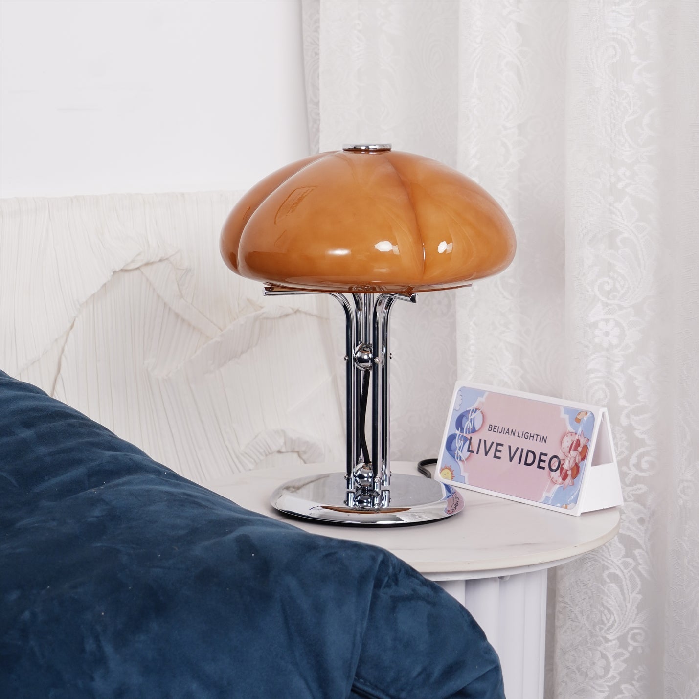 Table Lamp Glass 11.8 in Orange Indoor LED Push Button Switch Ambient Lighting Decorative Accent | Thomler