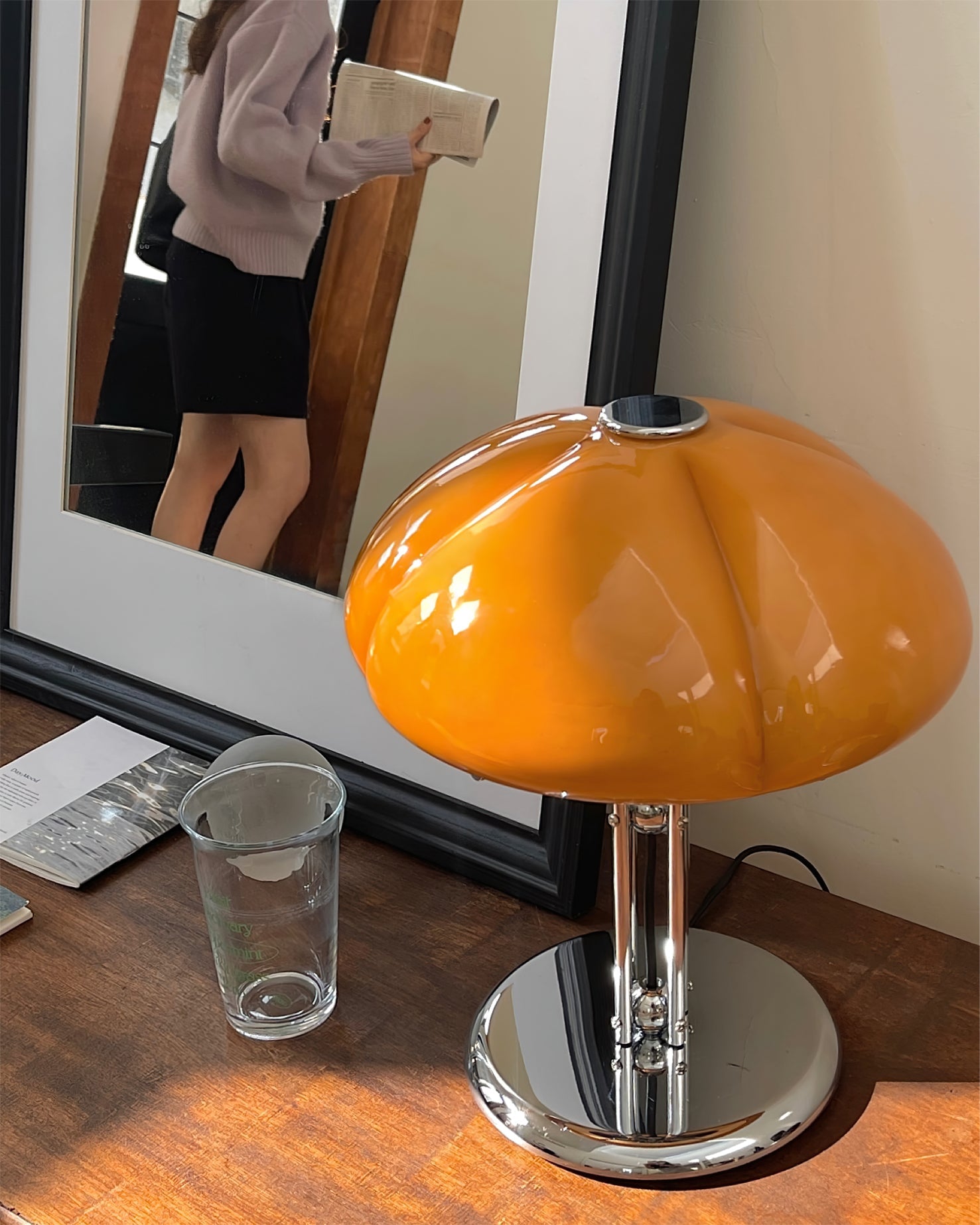 Table Lamp Glass 11.8 in Orange Indoor LED Push Button Switch Ambient Lighting Decorative Accent | Thomler