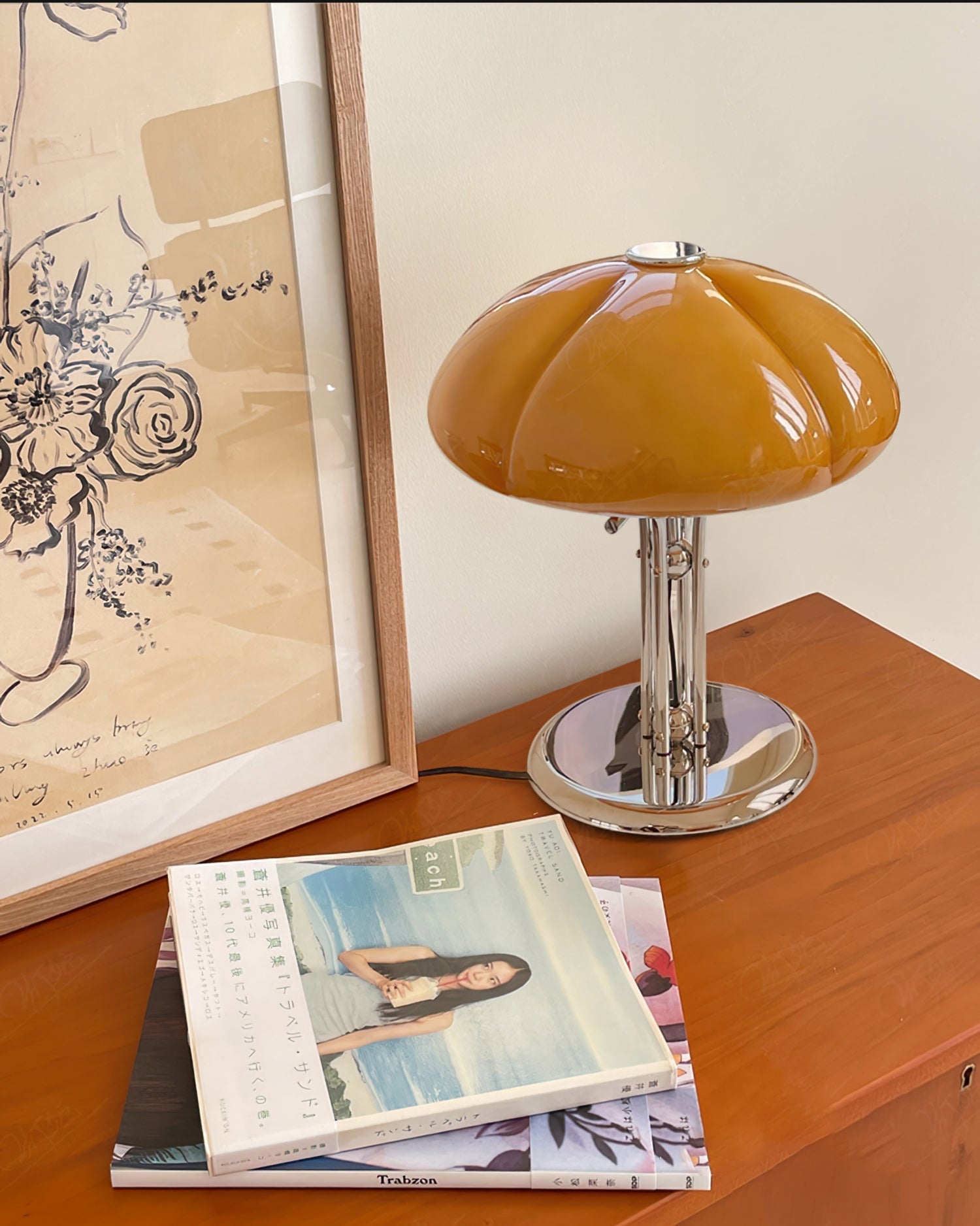 Table Lamp Glass 11.8 in Orange Indoor LED Push Button Switch Ambient Lighting Decorative Accent | Thomler