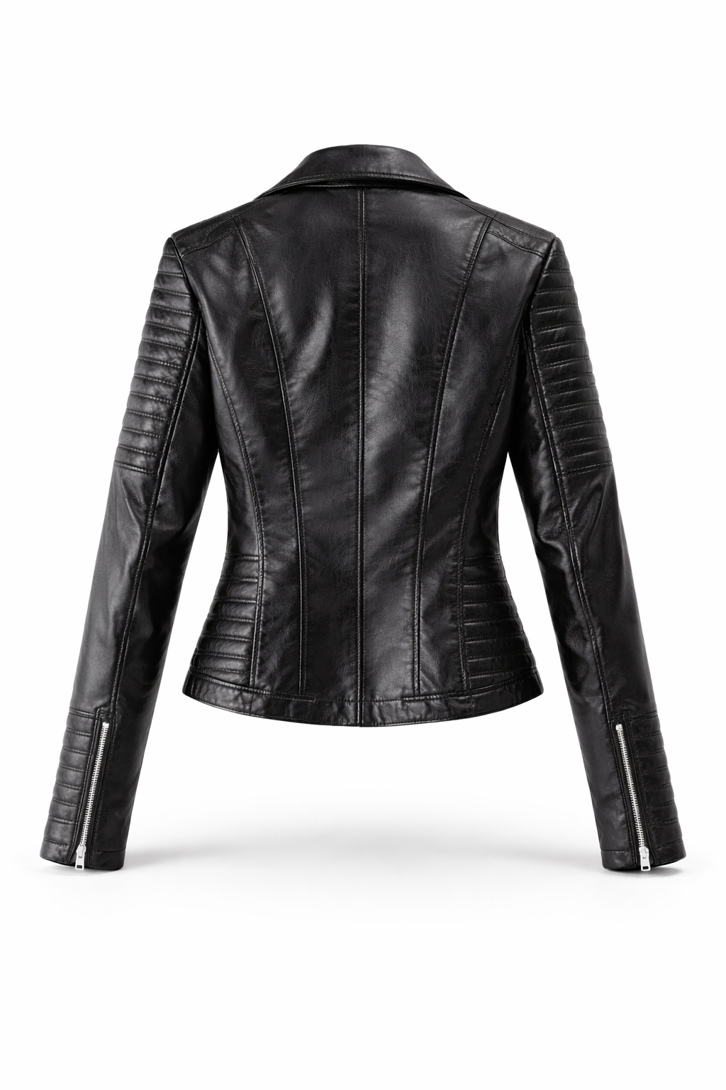 Women's Real Leather Moto Jacket with Diagonal Zipper and Textured Shoulder Detail | Thomler