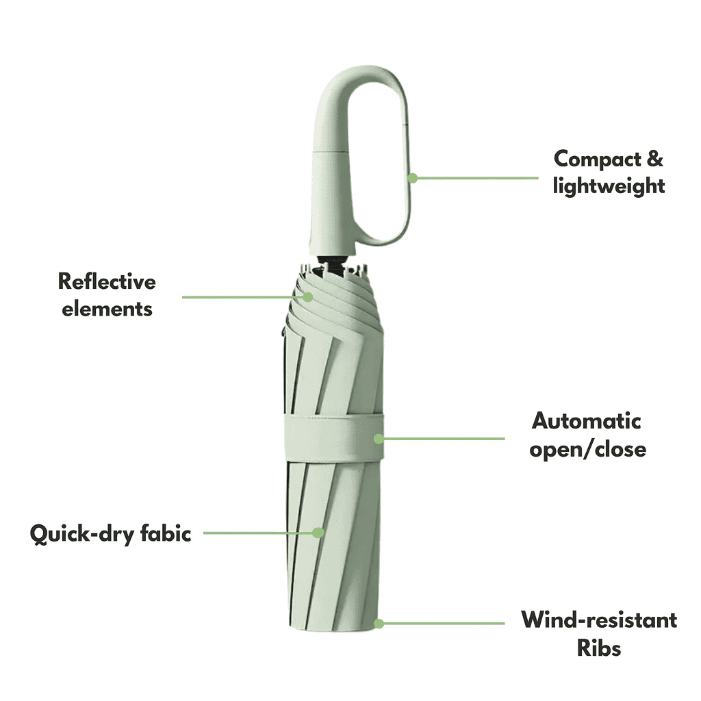 Umbrella Reinforced Aluminum Alloy 41.3 in Windproof Compact Travel Rain Protection Automatic Open Close | Thomler