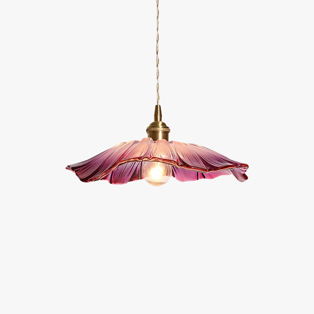Floral Glass Pendant or Flush Mount Light – Vintage Brass Accent Fixture for Dining Room, Bedroom | Thomler
