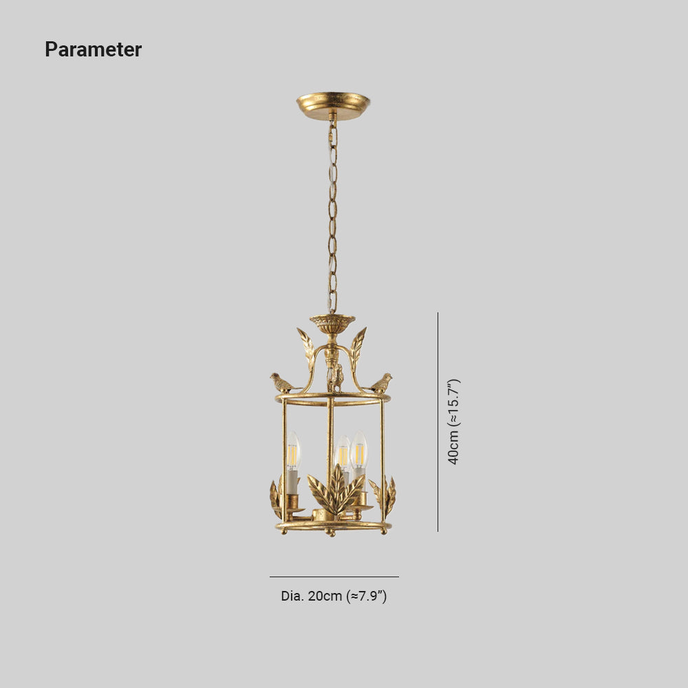 Pendant Light Metal Lantern 9.8 in Hanging Dining Room Entryway Vintage Bird Detail Ceiling Fixture | Thomler