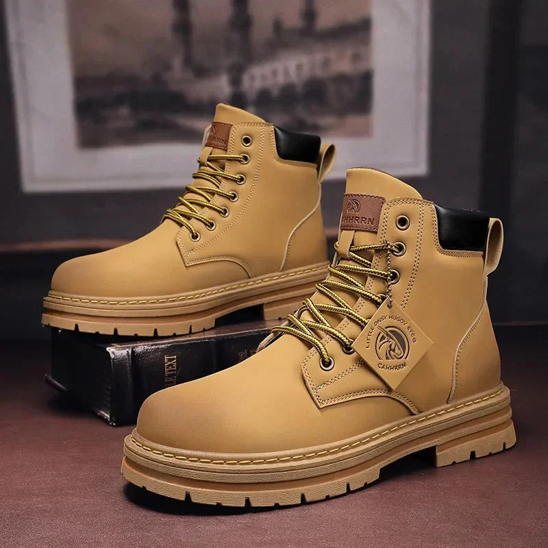 Men's Ankle-High Leather Boots with Patchwork Design – Cushioned EVA Insole & Rubber Outsole for All-Day Wear | Thomler