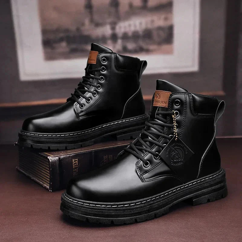 Men's Ankle-High Leather Boots with Patchwork Design – Cushioned EVA Insole & Rubber Outsole for All-Day Wear | Thomler