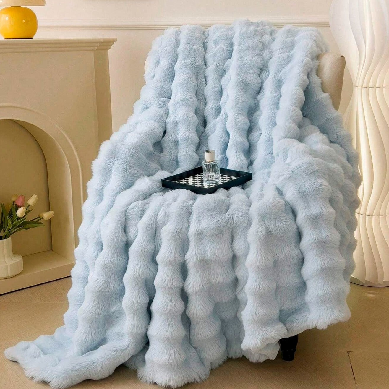 Plush Faux Rabbit Fur Throw Blanket – Double-Layered, Ultra-Soft & Lightweight for Couch, Bed & Travel | Thomler