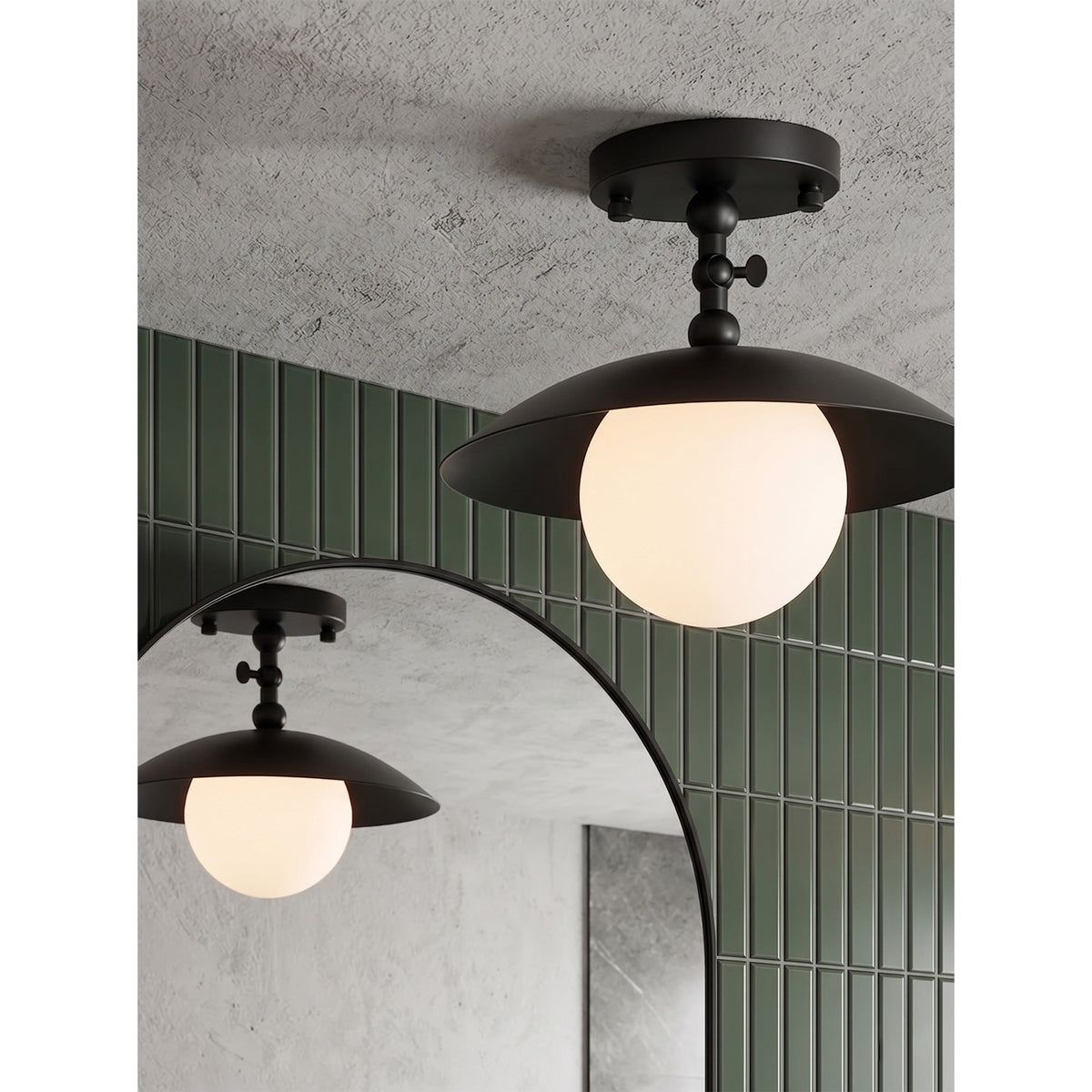 Semi-Flush Ceiling Light with Hand-Finished Brass and Glass or Alabaster Shade – 10 in – Hardwired Ceiling Fixture for Kitchen, Hallway | Thomler