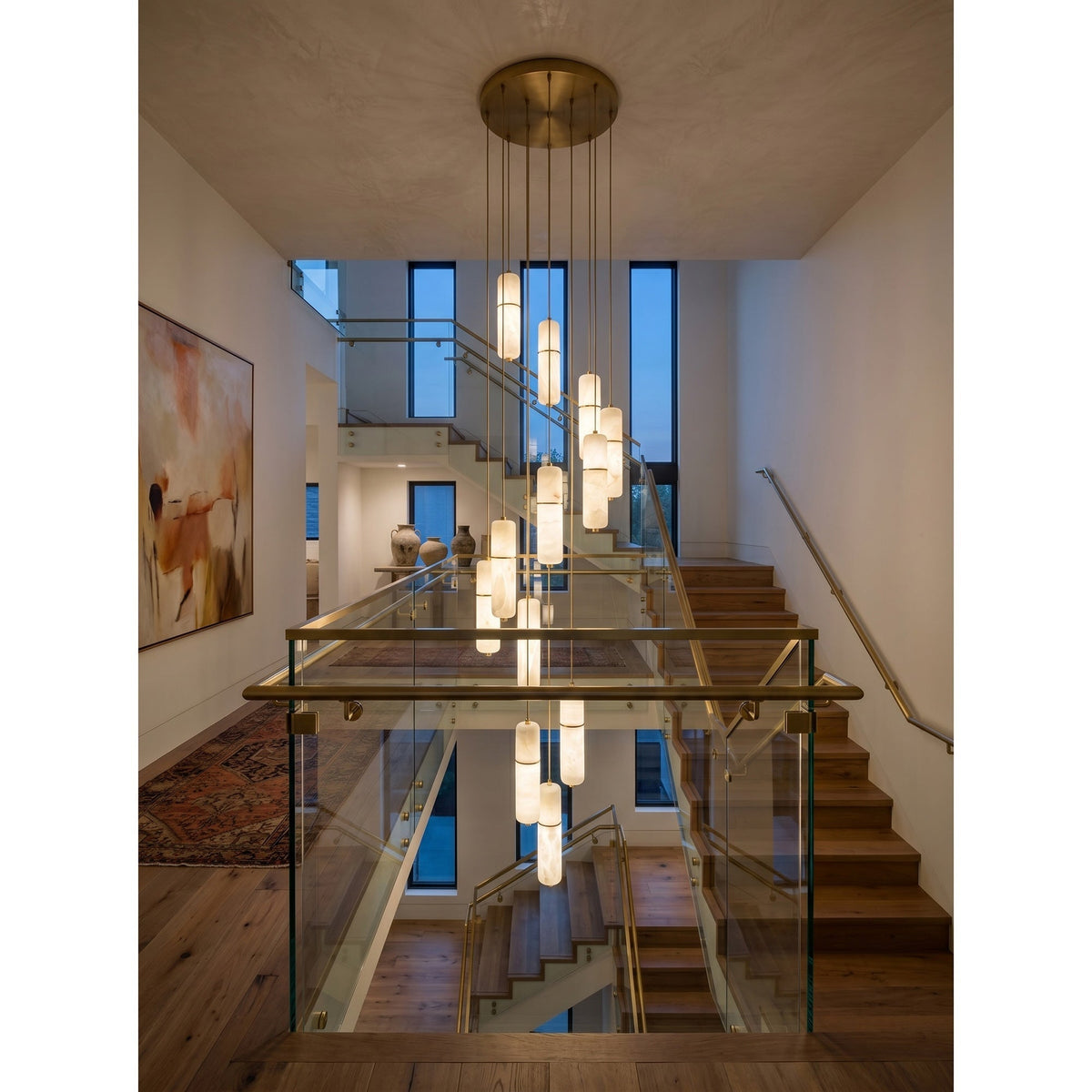 Alabaster Cluster Chandelier with Brass Accents & Integrated LED - Multiple Drop Configurations for High Ceilings, Dining Rooms & Foyers | Thomler