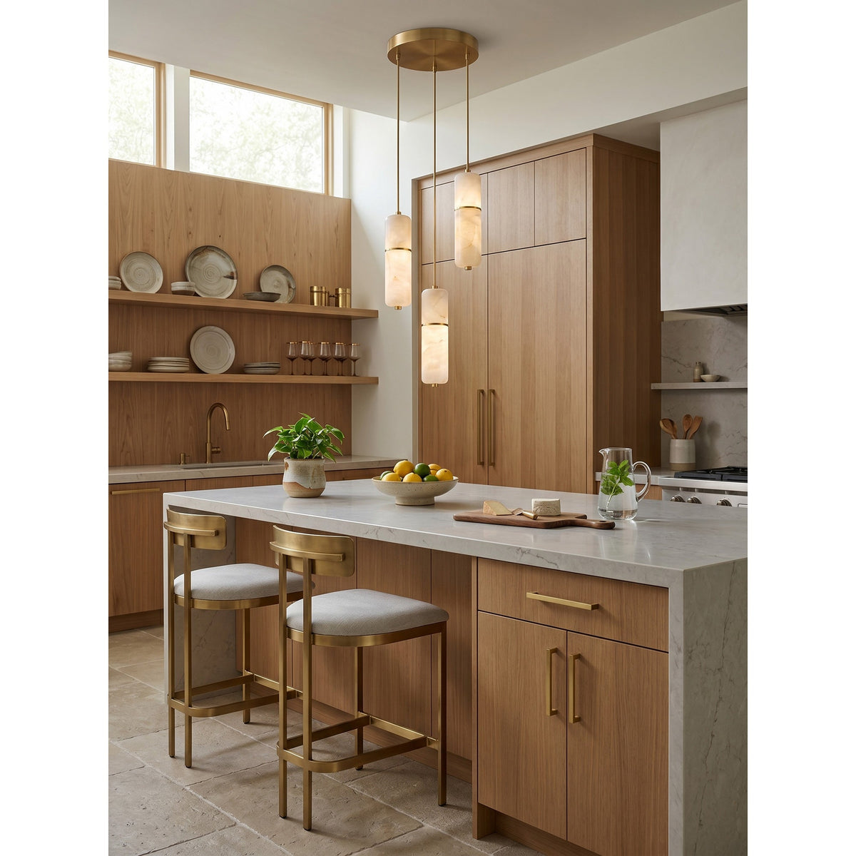 Alabaster Cluster Chandelier with Brass Accents & Integrated LED - Multiple Drop Configurations for High Ceilings, Dining Rooms & Foyers | Thomler