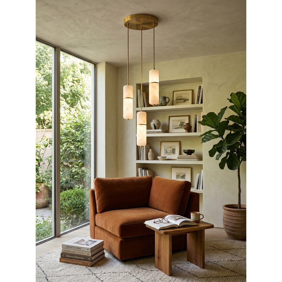 Alabaster Cluster Chandelier with Brass Accents & Integrated LED - Multiple Drop Configurations for High Ceilings, Dining Rooms & Foyers | Thomler