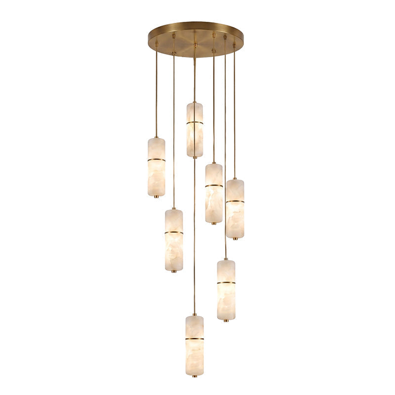 Alabaster Cluster Chandelier with Brass Accents & Integrated LED - Multiple Drop Configurations for High Ceilings, Dining Rooms & Foyers | Thomler