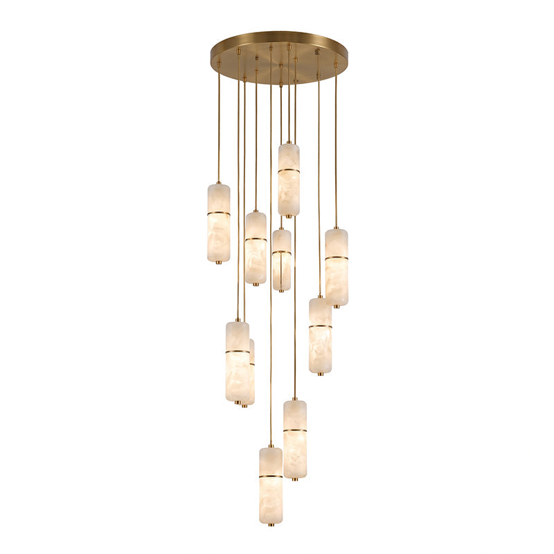 Alabaster Cluster Chandelier with Brass Accents & Integrated LED - Multiple Drop Configurations for High Ceilings, Dining Rooms & Foyers | Thomler