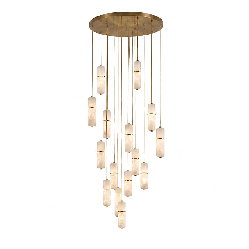 Alabaster Cluster Chandelier with Brass Accents & Integrated LED - Multiple Drop Configurations for High Ceilings, Dining Rooms & Foyers | Thomler