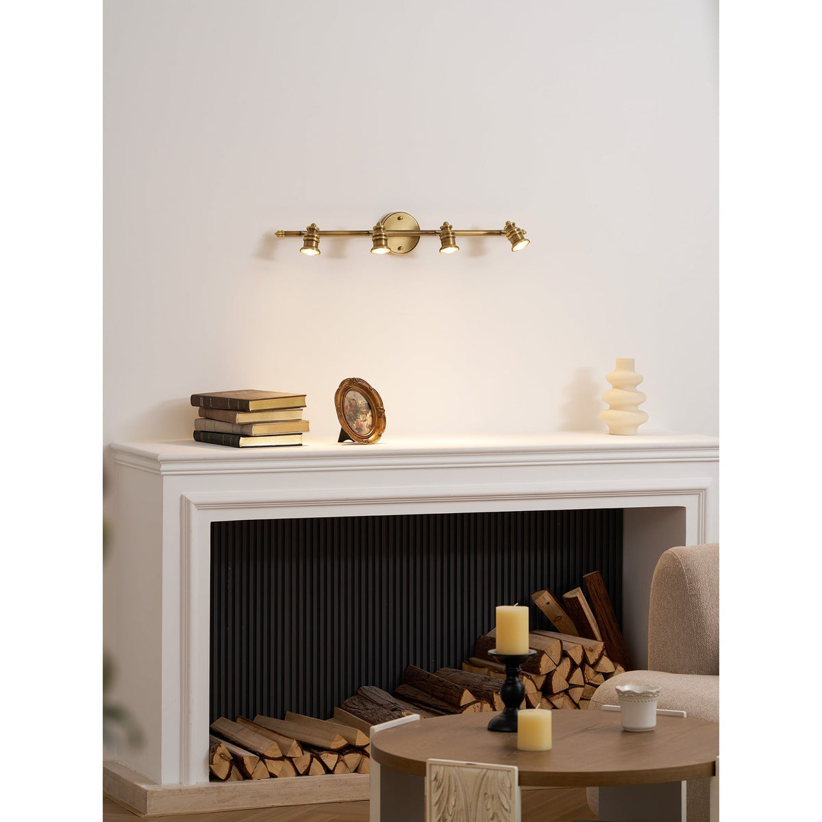 Adjustable Brass Track Wall Light – Multi-Spot Indoor Sconce for Picture Gallery, Kitchen Counter & Bath | Thomler