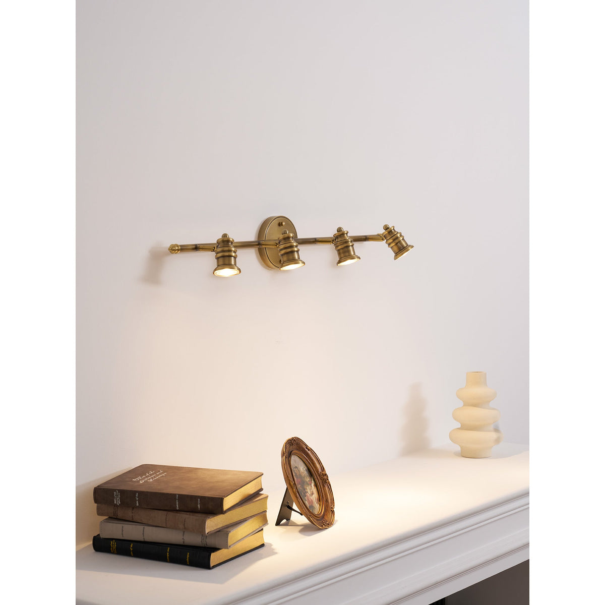 Adjustable Brass Track Wall Light – Multi-Spot Indoor Sconce for Picture Gallery, Kitchen Counter & Bath | Thomler