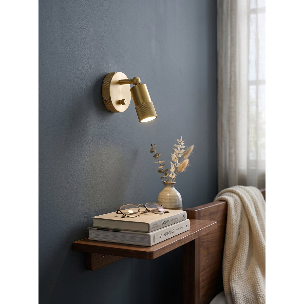 Integrated LED Brass Wall Light Fixture for Hallway Living Room Bedroom Entryway | Modern Industrial Hardwired Sconce with Warm 4500K | Thomler