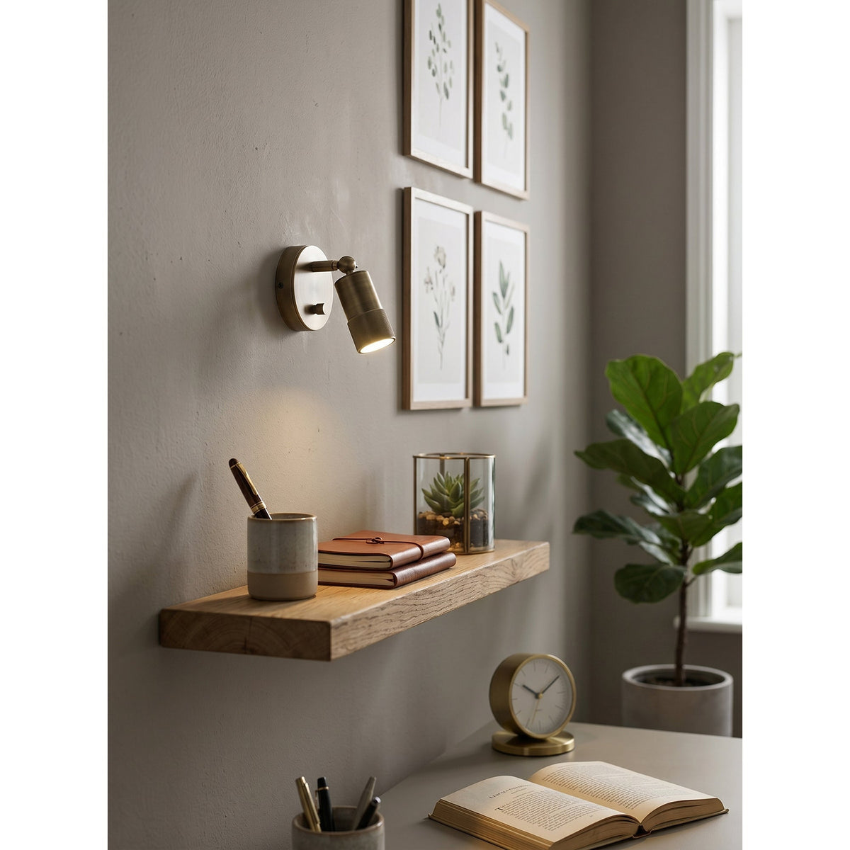 Integrated LED Brass Wall Light Fixture for Hallway Living Room Bedroom Entryway | Modern Industrial Hardwired Sconce with Warm 4500K | Thomler